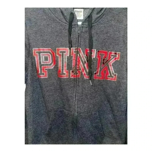 PINK Gray/Red Logo Full Zip Hoodie, Medium - Picture 3 of 6